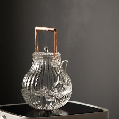 Tall Glass Tea Pot with Brass Handle