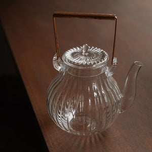 Tall Glass Tea Pot with Brass Handle
